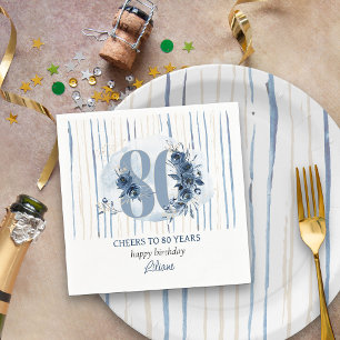 Servilleta De Papel Número floral azul costero a rayas para cumpleaños