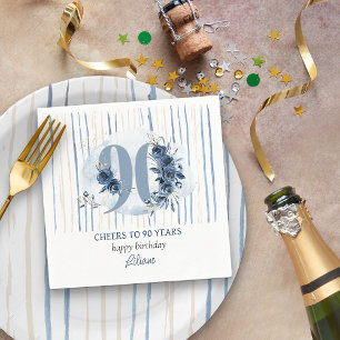 Servilleta De Papel Número floral azul costero a rayas para cumpleaños