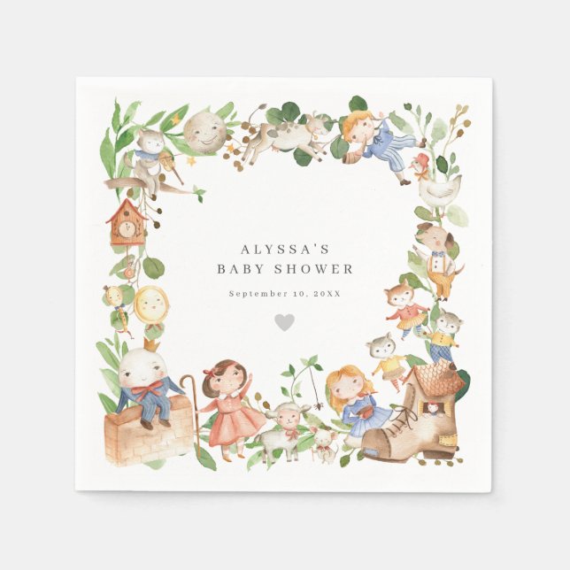 Servilleta De Papel Nursery Rhymes Baby Shower Party Paper Napkins (Anverso)