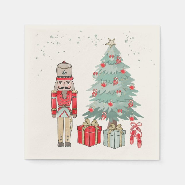 Servilleta De Papel Nutcracker, árbol de Navidad y regalos (Anverso)