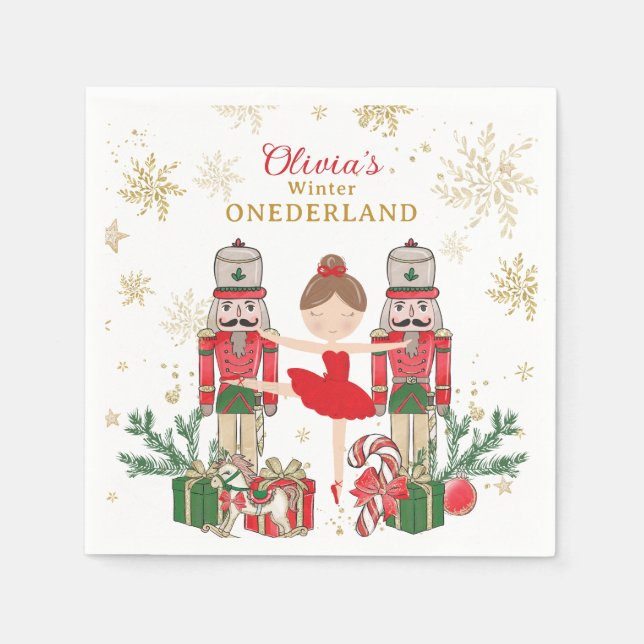 Servilleta De Papel Nutcracker Winter Onederland 1st Birthday Red (Anverso)