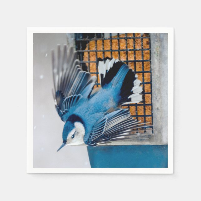 Servilleta De Papel Nuthatch blanco en nieve - foto original (Anverso)