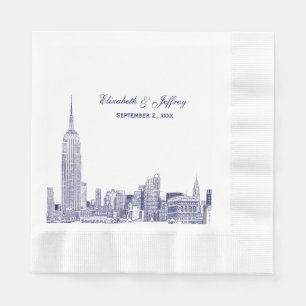 Servilleta De Papel NYC Skyline 01 Etchd DIY BG Color Boda Azul