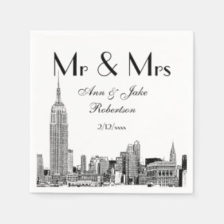 Servilleta De Papel NYC Skyline 01 Grabado DIY BG Color Boda Sr Sra