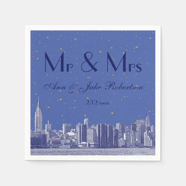 Servilleta De Papel NYC Skyline DIY BG Blue Starry Boda (Anverso)