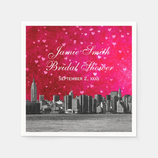 Servilleta De Papel NYC Skyline Hot Pink Red Hrt (Anverso)