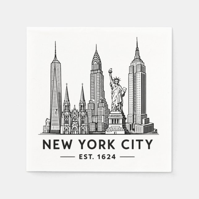 Servilleta De Papel NYC Skyline Illustration with Statue of Liberty (Anverso)