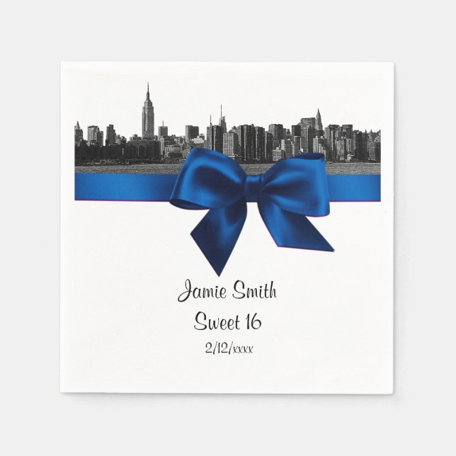 Servilleta De Papel NYC Wide Skyline Etched BW Royal Blu Sweet Diecisé (Anverso)