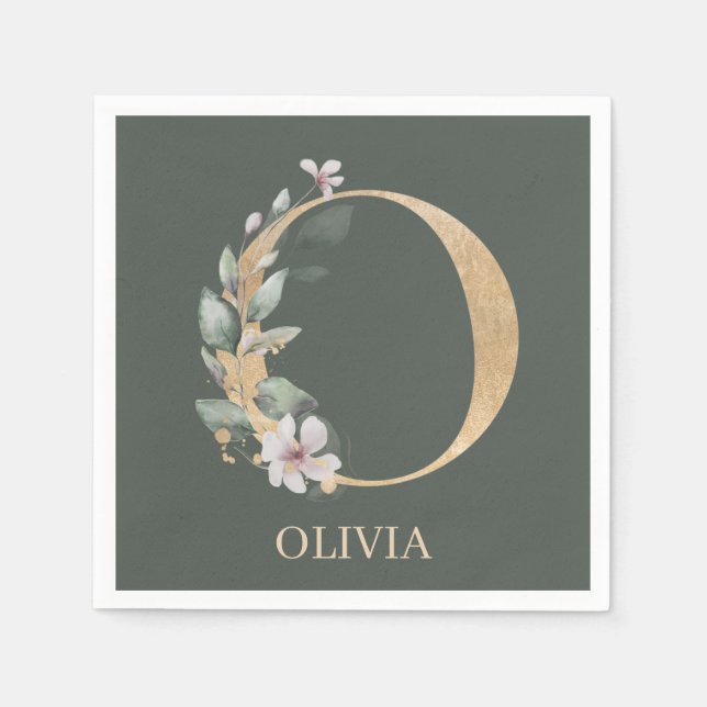 Servilleta De Papel O servilletas personalizadas con floral monograma (Anverso)