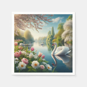 Servilleta De Papel Obra artística de primavera de lagos de cisne flor