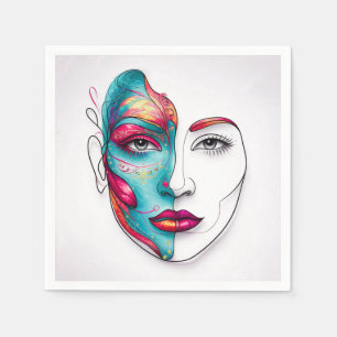 Servilleta De Papel Obra de arte de la línea de pintura de mujeres