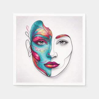Servilleta De Papel Obra de arte de la línea de pintura de mujeres
