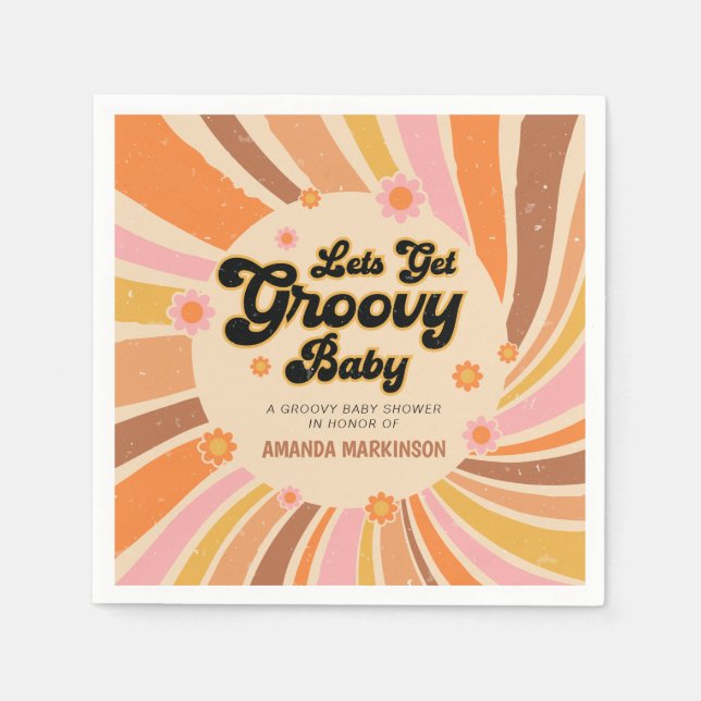 Servilleta De Papel Obtengamos Groovy Retro Baby Shower (Anverso)