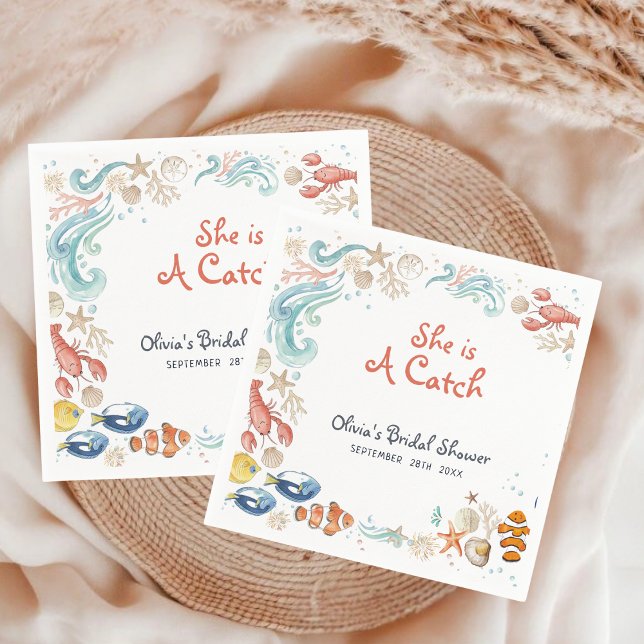 Servilleta De Papel Ocean Beach She Is a Catch Bridal Shower Cocktail (Subido por el creador)