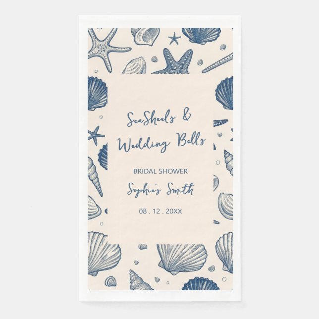Servilleta De Papel Ocean Seashells and Wedding Bells nupcial  (Anverso)