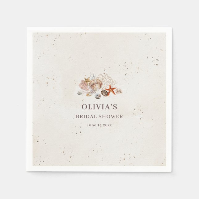Servilleta De Papel Ocean Seashells Beach Boho Coastal Bridal Shower (Anverso)