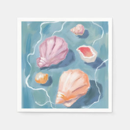Servilleta De Papel Ocean Seashells Watercolor Coastal Beach Sea