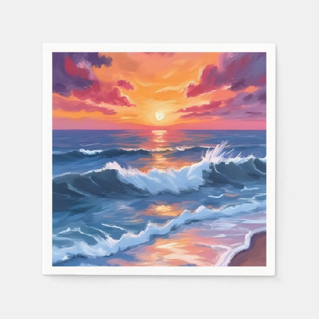 Servilleta De Papel Ocean Sunset Beach Waves Watercolor Card (Anverso)