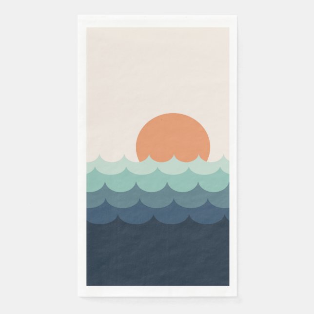 Servilleta De Papel Océano azul ondulado al atardecer (Anverso)