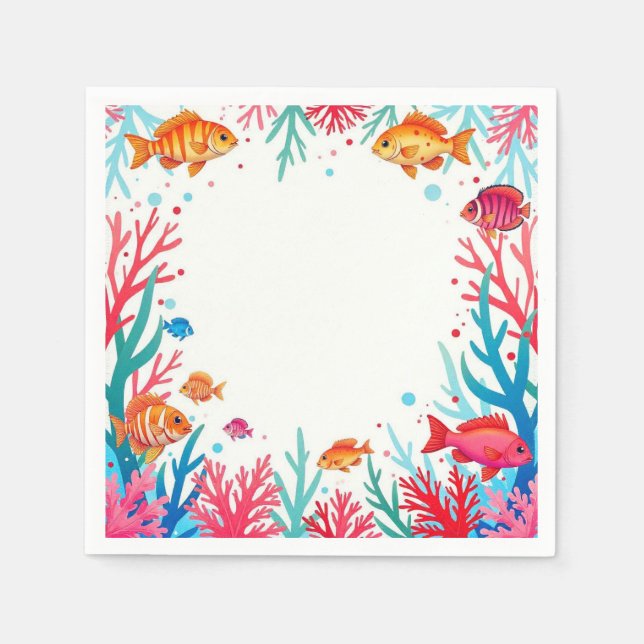 Servilleta De Papel Océano coral de pescado tropical vibrante | Océano (Anverso)