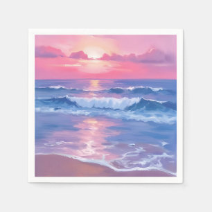 Servilleta De Papel Océano Pintado de Rosa Acuarela Costera Pastel