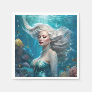 Servilleta De Papel Océano turquesa de pelo plateado de sirena