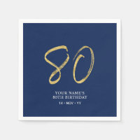Ochenta | Letra Dorada y Azul Marino Cumpleaños 80