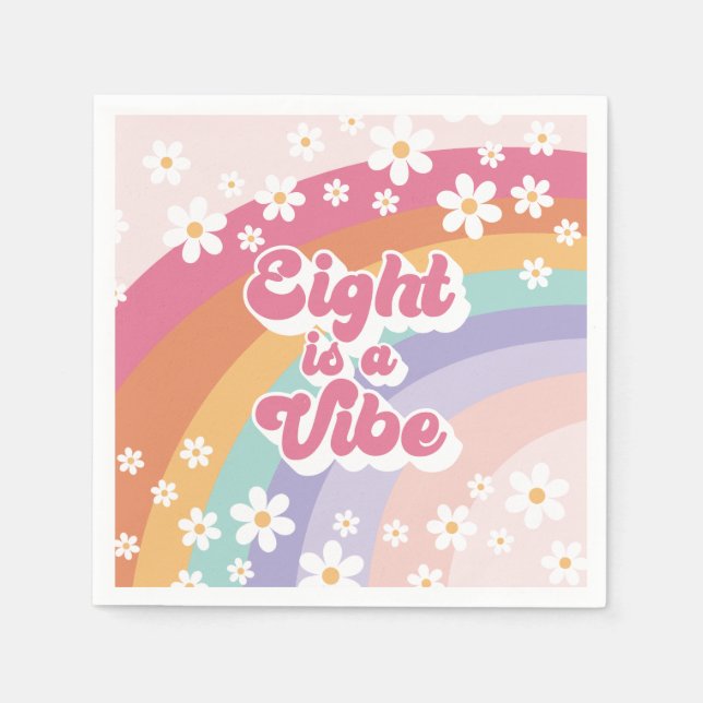 Servilleta De Papel Ocho es un arco iris retro vibe octavo cumpleaños (Anverso)