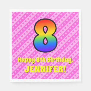 Servilleta De Papel Octavo cumpleaños: Corazones y rayas rosas, arco 