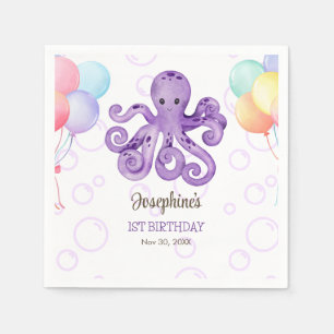 Servilleta De Papel Octopus Balloon Purple Bubble Kids Cumpleaños