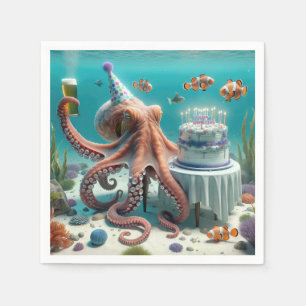 Servilleta De Papel Octopus de cumpleaños con cerveza