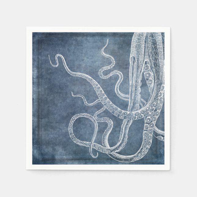 Servilleta De Papel Octopus: deslumbramiento azul Denim Watercolor Art (Anverso)