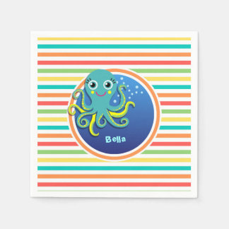 Servilleta De Papel Octopus; franjas de arcoiris brillantes