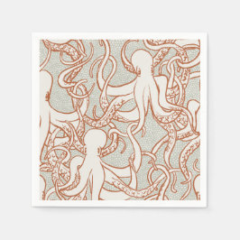 Servilleta De Papel Octopus Line Art | Napkins (Orange & Gray)