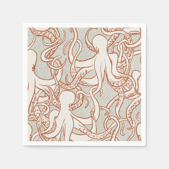 Servilleta De Papel Octopus Line Art | Napkins (Orange & Gray) (Anverso)