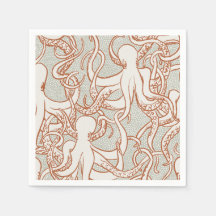 Octopus Line Art | Servilletas (Naranja y Gris)