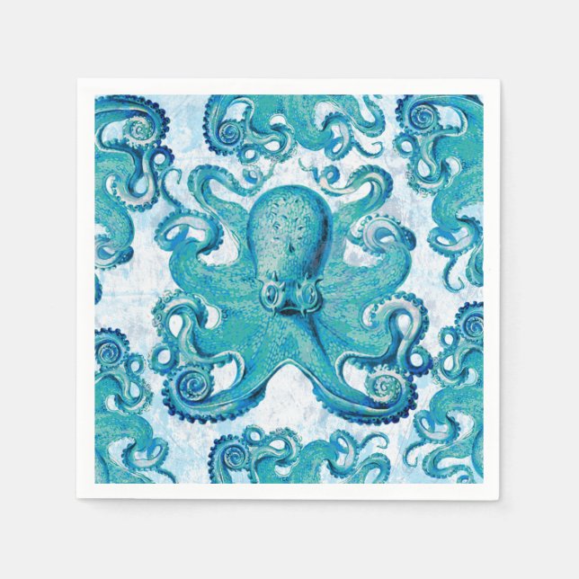 Servilleta De Papel Octopus Marine Life Ocean Animals Beach Nautical (Anverso)