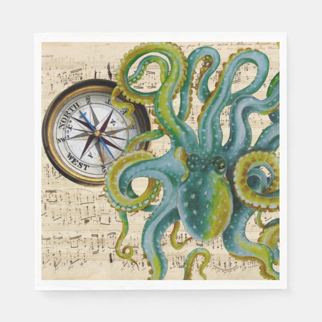Servilleta De Papel Octopus Tentacles Compass Music (Anverso)