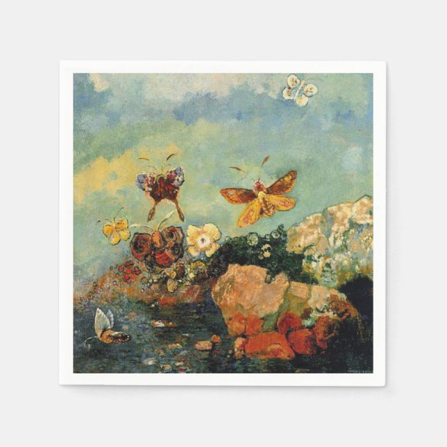 Servilleta De Papel Odilon Redon - Mariposas, pintura famosa, (Anverso)