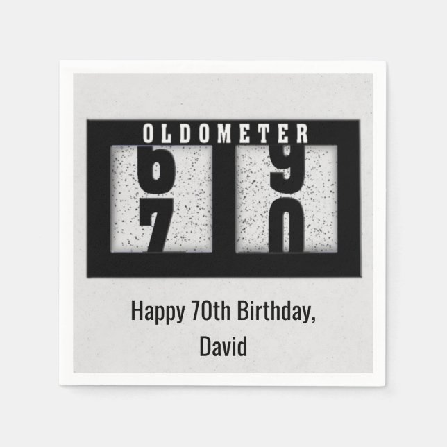 Servilleta De Papel Odómetro negro cumpleaños 70 (Anverso)
