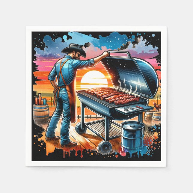 Servilleta De Papel Oeste Cowboy BBQ Pit and Cook (Anverso)