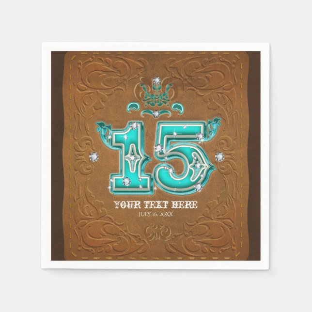 Servilleta De Papel Oeste Rustic Brown Leather Look & Diamonds 15 (Anverso)