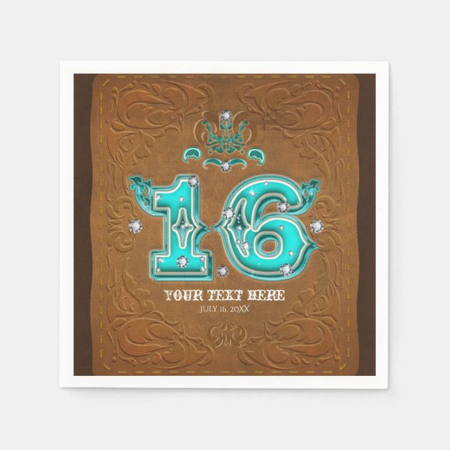 Servilleta De Papel Oeste Rustic Brown Leather Look & Diamonds 16 (Anverso)