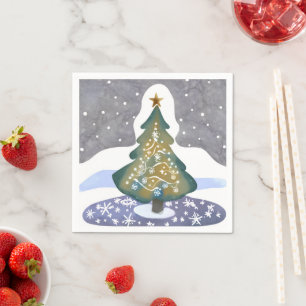 Servilleta De Papel Oh Árbol de Navidad Pintura de invierno en acuar