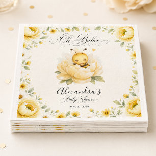 Servilleta De Papel Oh Babee Bee Floral Amarillo Acuarela Baby Shower