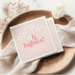 Servilleta De Papel Oh Babies Retro Daisy Rosa boho Baby Shower