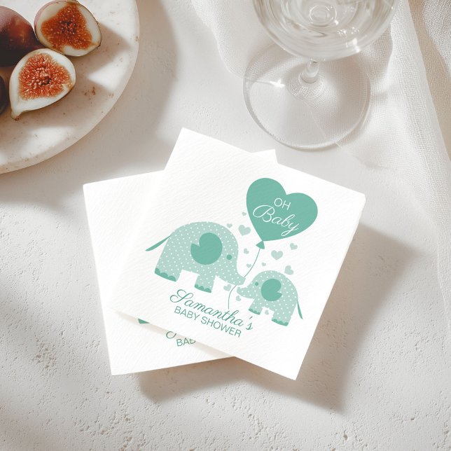 Servilleta De Papel Oh Baby Adorable Mint Green Elephant Baby Shower (Subido por el creador)