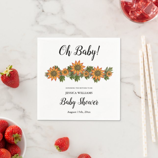 Servilleta De Papel "Oh baby" Autumn Floral Baby Shower (In situ)