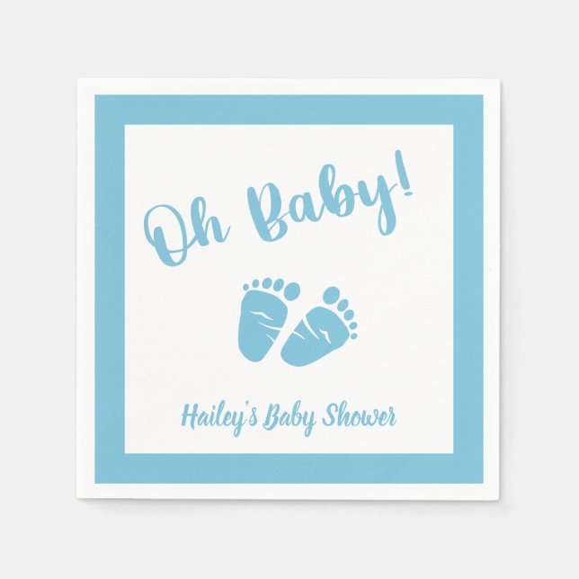 Servilleta De Papel Oh Baby Baby Feet | Baby Shower azul (Anverso)