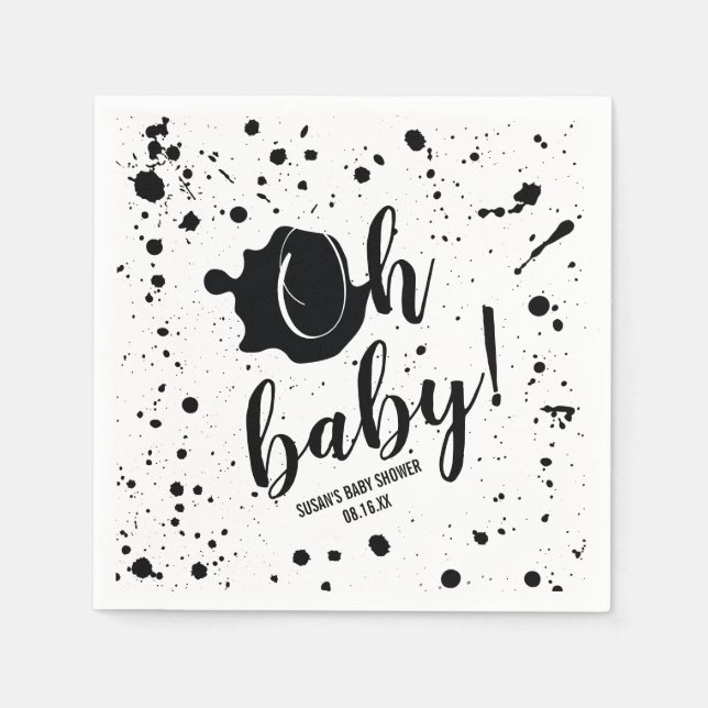 Servilleta De Papel Oh Baby Black Paint Splatter Unisex Baby Shower (Anverso)